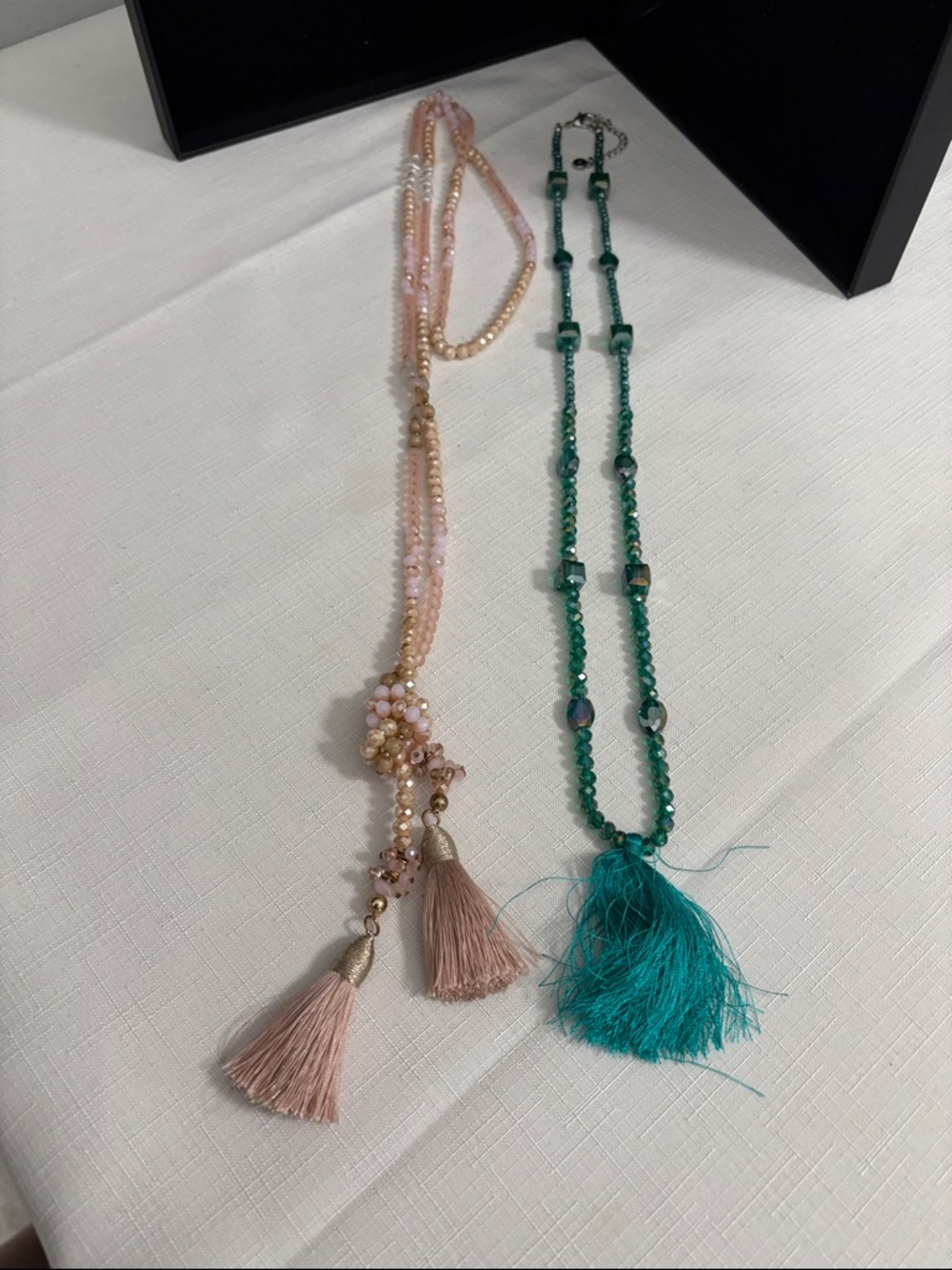 Beaded Tassel Necklaces - Pink and Teal